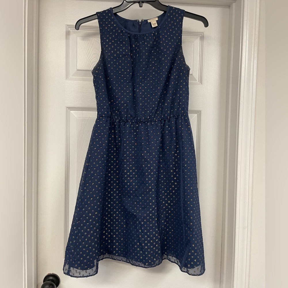 J Crew Navy Blue With Gold Dots Dress